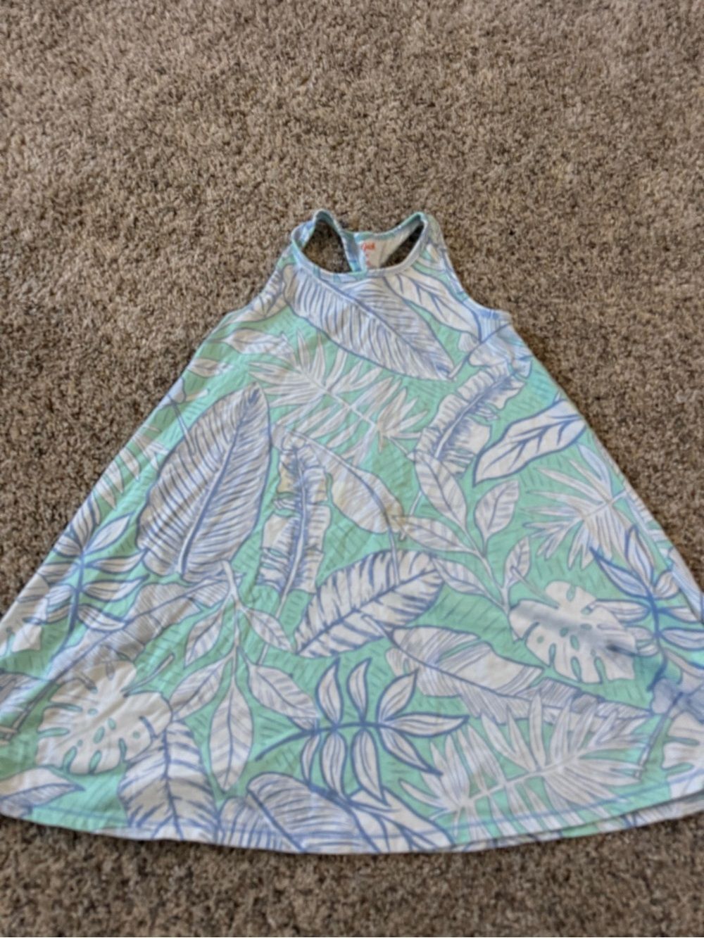 Cat & Jack Mint Green and White Tropical Leaf Tank Dress